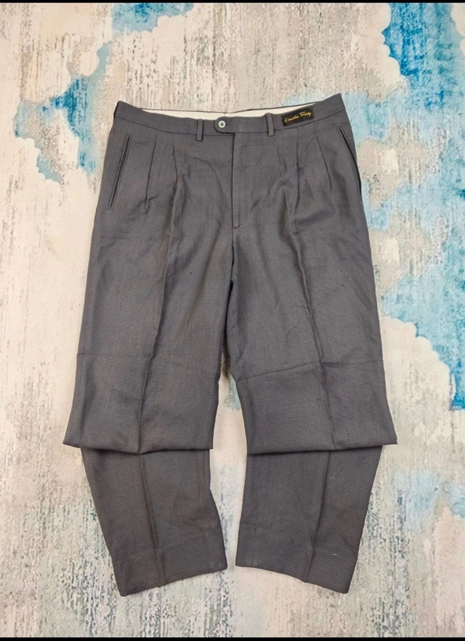 Emidio Tucci Pantalons rayés en laine plêssée à carreaux pour homme gris vintage Old Money Taille 48 – photo 6